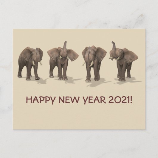 Cartes Pour Fêtes Annuelles Bonne année 2021 Eléphants (Devant)