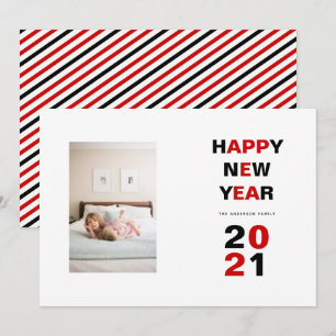 Cartes Pour Fêtes Annuelles Bonne année 2021 rouge, photo de typographie noire