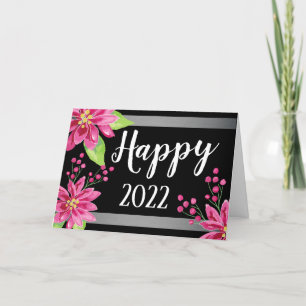 Cartes Pour Fêtes Annuelles Bonne année 2022 Floral Holiday Card