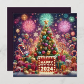 Cartes Pour Fêtes Annuelles Bonne année 2024 Feu d'artifice Arbre de Noël Étoi (Devant / Derrière)