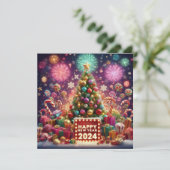 Cartes Pour Fêtes Annuelles Bonne année 2024 Feu d'artifice Arbre de Noël Étoi (Debout devant)