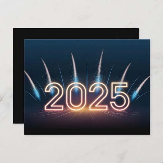 Cartes Pour Fêtes Annuelles Bonne année 2025 avec feux d'artifice (Devant / Derrière)