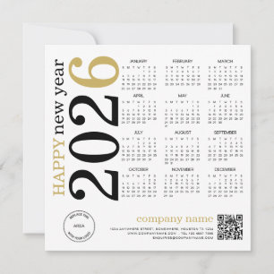 Cartes Pour Fêtes Annuelles Bonne année 2025 Calendrier Logo QR Black Gold