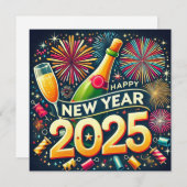 Cartes Pour Fêtes Annuelles Bonne année 2025 Feux d'artifice Personnes Acclama (Devant / Derrière)