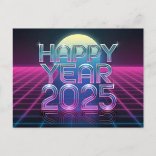 Cartes Pour Fêtes Annuelles Bonne année 2025 Rétro-futuriste