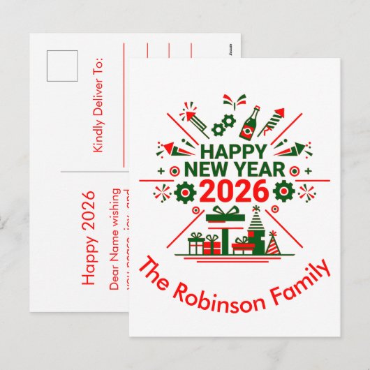 Cartes Pour Fêtes Annuelles Bonne année 2026 Célébration (Devant / Derrière)