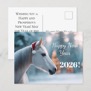 Cartes Pour Fêtes Annuelles Bonne année 2026 : Cheval de Fête à Santa Hat