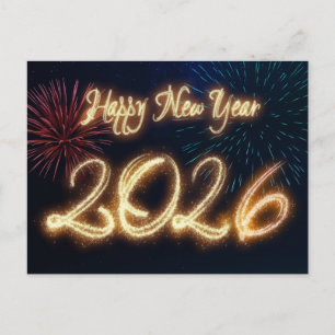 Cartes Pour Fêtes Annuelles Bonne année 2026 scintillante avec feux d'artifice