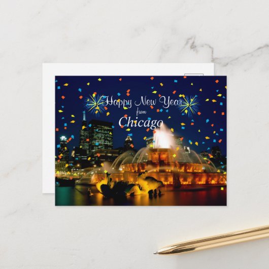 Cartes Pour Fêtes Annuelles Bonne année à Chicago (Devant/Arrière en situation)