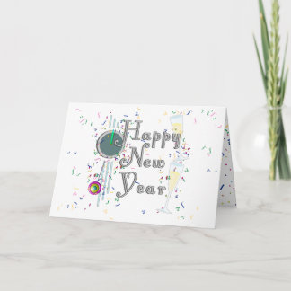 Cartes Pour Fêtes Annuelles Bonne Année Avec Champagne & Confetti