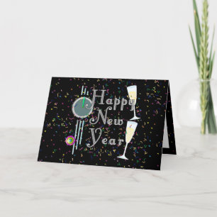 Cartes Pour Fêtes Annuelles Bonne année avec Champagne & Confetti