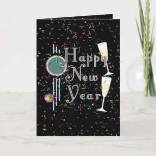 Cartes Pour Fêtes Annuelles Bonne année avec Champagne & Confetti