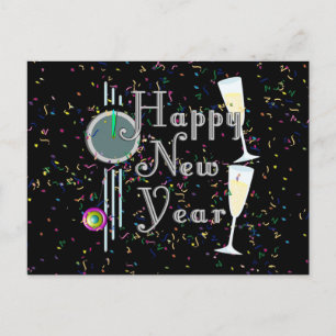 Cartes Pour Fêtes Annuelles Bonne année avec Champagne & Confetti