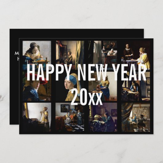 Cartes Pour Fêtes Annuelles Bonne année avec Johannes Vermeer Patchwork (Devant / Derrière)