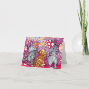 Cartes Pour Fêtes Annuelles Bonne Année avec Rats et un Chat