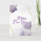 Cartes Pour Fêtes Annuelles Bonne Année Cadre Doré Aquarelle Violette (Devant)
