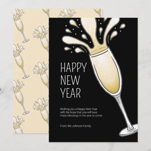 Cartes Pour Fêtes Annuelles Bonne année Champagne (Devant / Derrière)