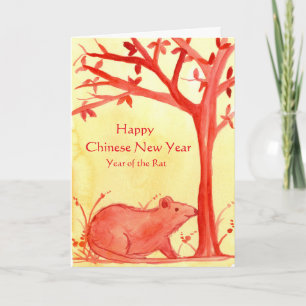 Cartes Pour Fêtes Annuelles Bonne Année Chinoise De L'Aquarelle Du Rat