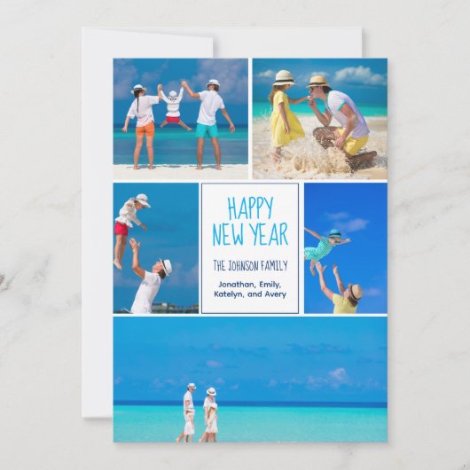 Cartes Pour Fêtes Annuelles Bonne Année Collage Photo Moderne 5 Famille (Devant)