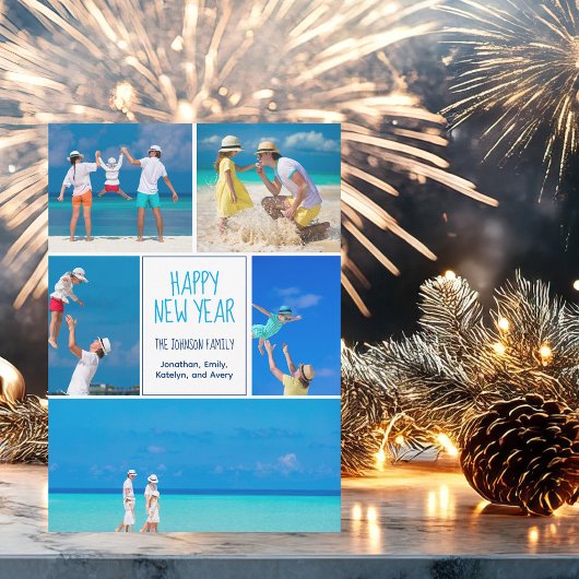 Cartes Pour Fêtes Annuelles Bonne Année Collage Photo Moderne 5 Famille