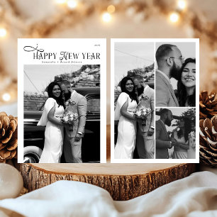 Cartes Pour Fêtes Annuelles Bonne Année Collage Photo Moderne Chic Élégant