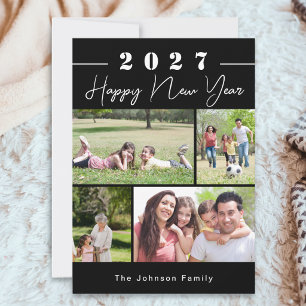 Cartes Pour Fêtes Annuelles Bonne année Collage photo personnalisé 4 Noir