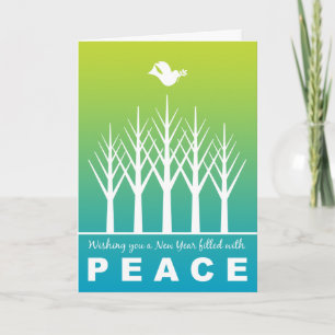 Cartes Pour Fêtes Annuelles Bonne année Colombe de la paix Hiver Arbres Vert B