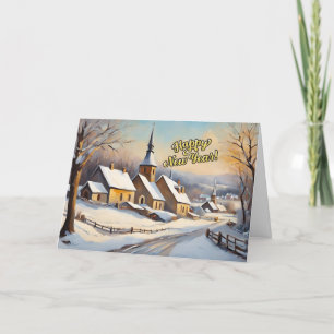 Cartes Pour Fêtes Annuelles Bonne année Église hivernale vintage
