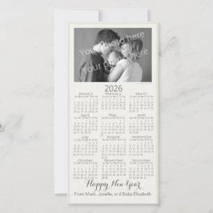 Cartes Pour Fêtes Annuelles Bonne Année Élégant Calendrier 2026 Votre Photo