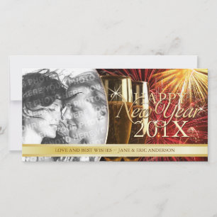 Cartes Pour Fêtes Annuelles Bonne année Feu d'artifice Champagne photo
