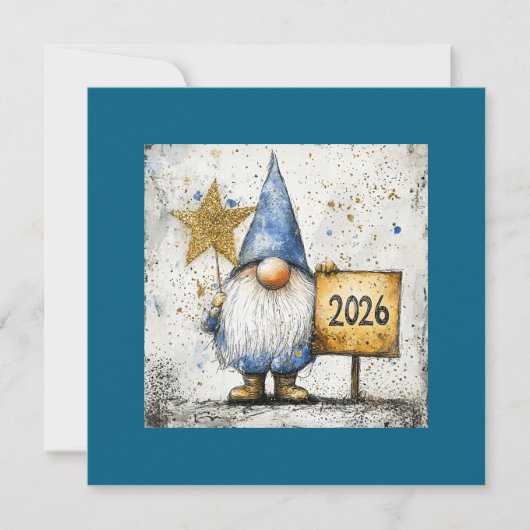 Cartes Pour Fêtes Annuelles Bonne année Gnome, 2026, (Devant)