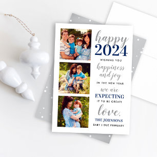 Cartes Pour Fêtes Annuelles Bonne année Marine et Argent attendu en 2024