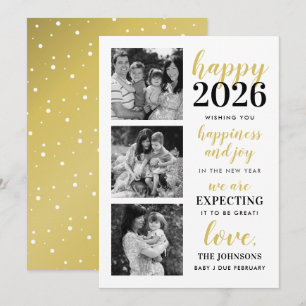 Cartes Pour Fêtes Annuelles Bonne année Noir et Or En attendant 2026