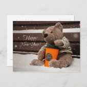 Cartes Pour Fêtes Annuelles Bonne année. Ours en peluche. (Devant / Derrière)