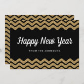 Cartes Pour Fêtes Annuelles Bonne année paillettes dorées rayures noires (Devant / Derrière)