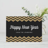 Cartes Pour Fêtes Annuelles Bonne année paillettes dorées rayures noires (Debout devant)