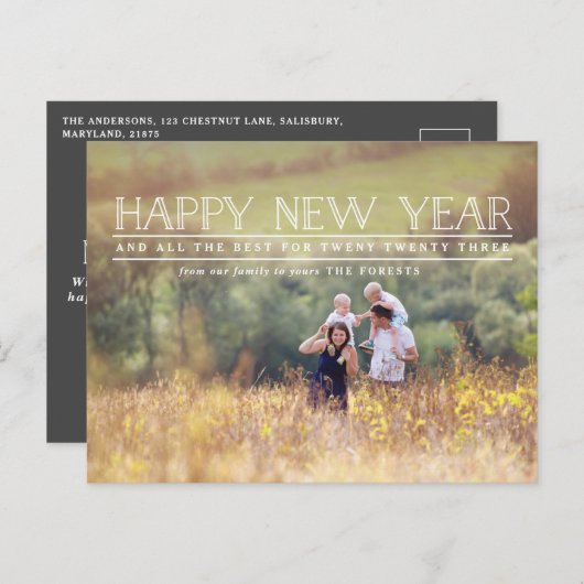 Cartes Pour Fêtes Annuelles Bonne année photo typographie vacances (Devant / Derrière)