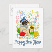 Cartes Pour Fêtes Annuelles Bonne Année Pug (Devant / Derrière)