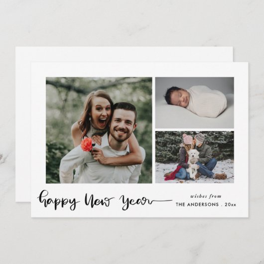 Cartes Pour Fêtes Annuelles Bonne année | Script moderne Multi Photo (Devant / Derrière)