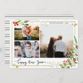 Cartes Pour Fêtes Annuelles Bonne année | Script Red Berry Multi Photo (Devant / Derrière)