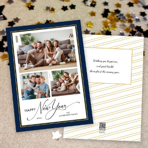Cartes Pour Fêtes Annuelles Bonne année Simple Élégant Script 3 Photos