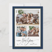 Cartes Pour Fêtes Annuelles Bonne année Simple Élégant Script 3 Photos (Devant)