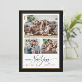 Cartes Pour Fêtes Annuelles Bonne année Simple Élégant Script 3 Photos (Debout devant)