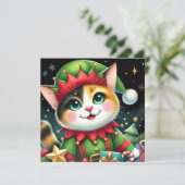 Cartes Pour Fêtes Annuelles Bonne étoile Noël mignonne chat calico Elf (Debout devant)