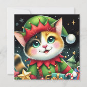 Cartes Pour Fêtes Annuelles Bonne étoile Noël mignonne chat calico Elf (Devant)