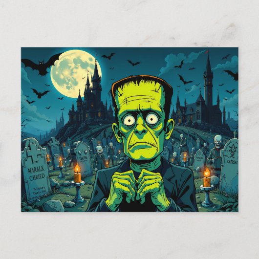 Cartes Pour Fêtes Annuelles Bonne Halloween Frankenstein (Devant)