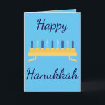 Cartes Pour Fêtes Annuelles Bonne Hanoukka Blue Menorah<br><div class="desc">Célébrez la grande fête des lumières avec cette carte de voeux à thème Happy Hanoukka. "Happy Hanukah" est écrit en belle police cursive bleu foncé avec des bougies bleues. L'intérieur de la carte a un joli message. Commandez les vôtres dès aujourd'hui ! Clipart avec l'aimable autorisation de Sonya DeHart Design à...</div>