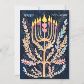 Cartes Pour Fêtes Annuelles Bonne Hanoukka Botanical Menorah Aquarelle (Devant)