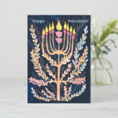 Cartes Pour Fêtes Annuelles Bonne Hanoukka Botanical Menorah Aquarelle (Debout devant)