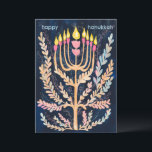 Cartes Pour Fêtes Annuelles Bonne Hanoukka Botanical Menorah Aquarelle<br><div class="desc">Dessin doux pour souhaiter à quelqu'un d'hanoukka heureux! Cliquez sur "modifier en utilisant l'outil de conception" pour ajouter votre propre texte. Également disponible sous forme de carte postale ou de téléchargement numérique pour envoyer instantanément par e-mail ou SMS. Consultez ma boutique pour en savoir plus ou faites-moi savoir si vous...</div>
